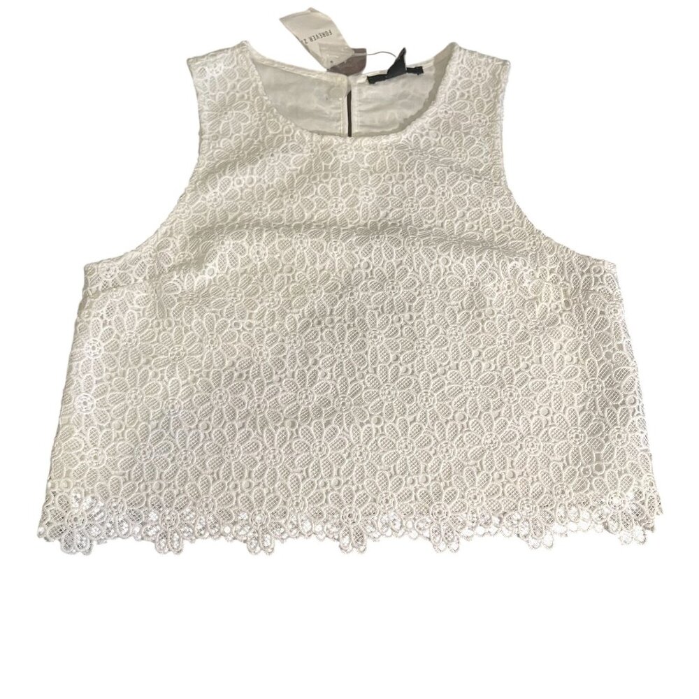 Crop Top Womens L White Sleeveless Lace  Elegant‎ Floral Design Forever 21